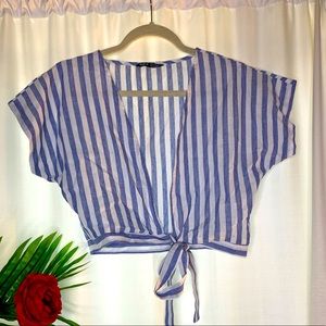 Deep Cut Tie Crop Top Blouse